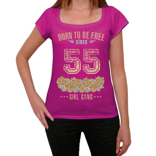 55 Born To Be Free Since 55 Womens T Shirt Pink Birthday Gift 00533 - Pink / Xs - Casual