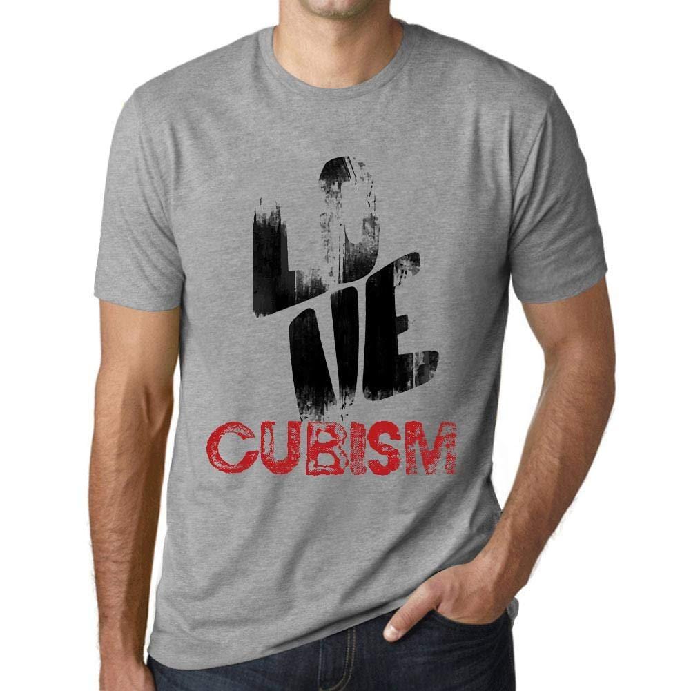 Ultrabasic - Homme T-Shirt Graphique Love Cubism Gris Chiné