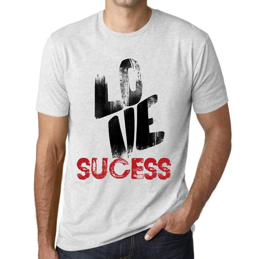 Ultrabasic - Homme T-Shirt Graphique Love Sucess Blanc Chiné