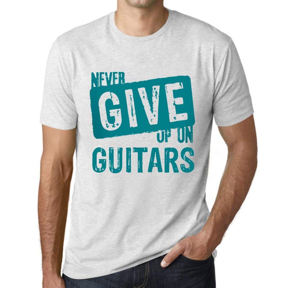 Ultrabasic Homme T-Shirt Graphique Never Give Up on Guitars Blanc Chiné