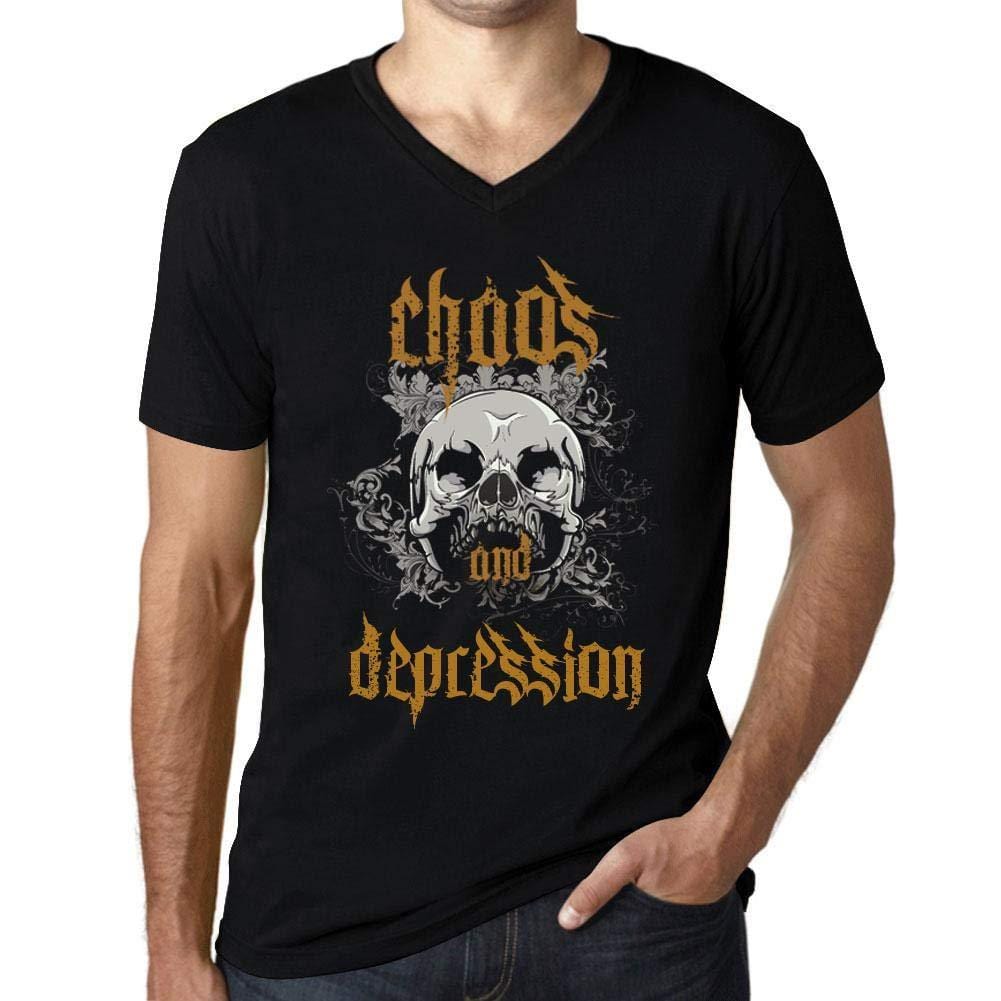 Ultrabasic - Homme Graphique Col V Tee Shirt Chaos and Depression Noir Profond