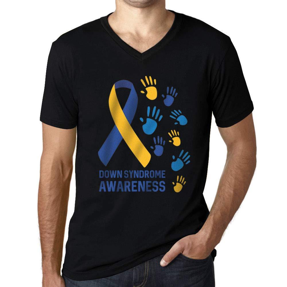 Homme Graphique Col V Tee Shirt Down Syndrome Awareness Noir Profond