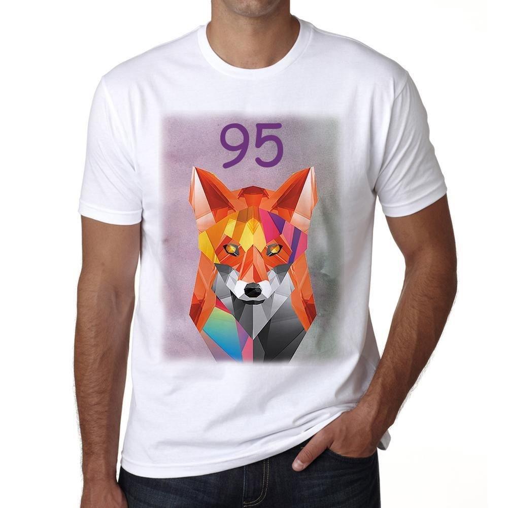 Homme Tee Vintage T Shirt Geometric Tiger Fox Number 95