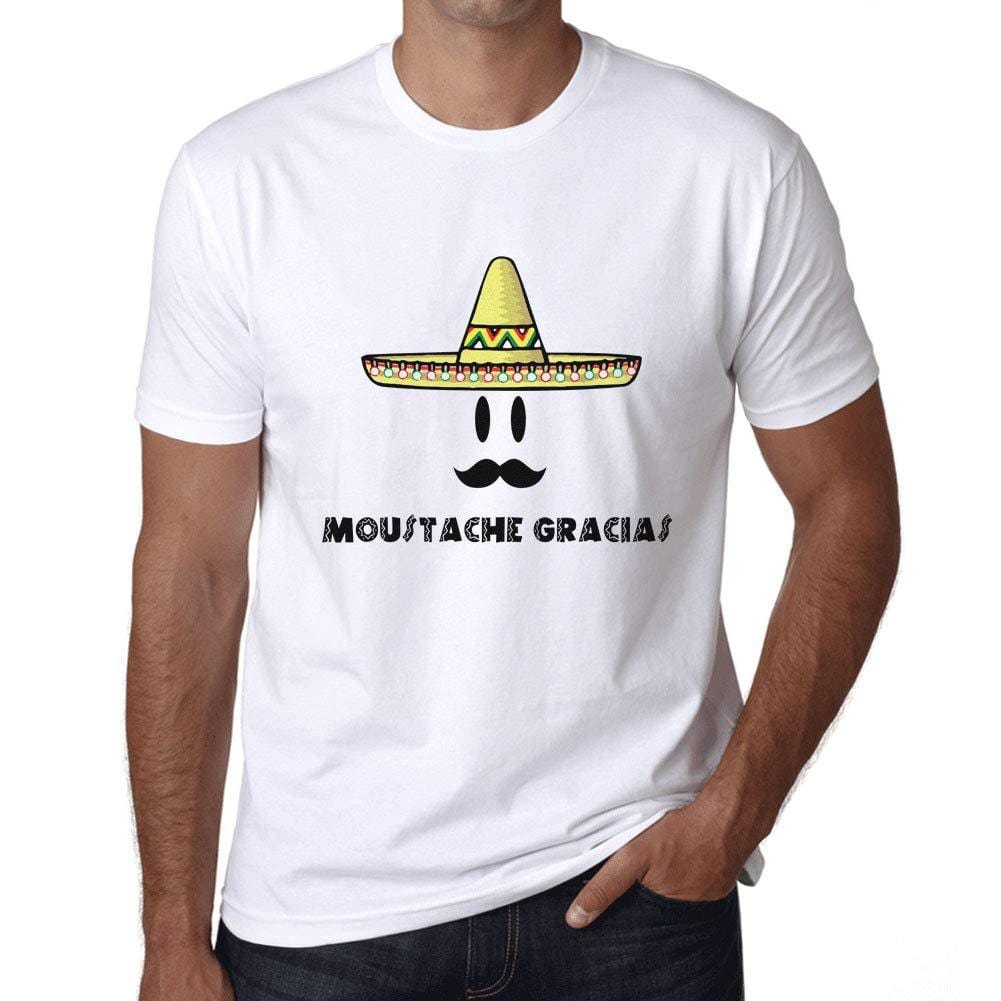 Ultrabasic - Homme T-Shirt Graphique Moustache Gracias Lettres Imprimées Blanc