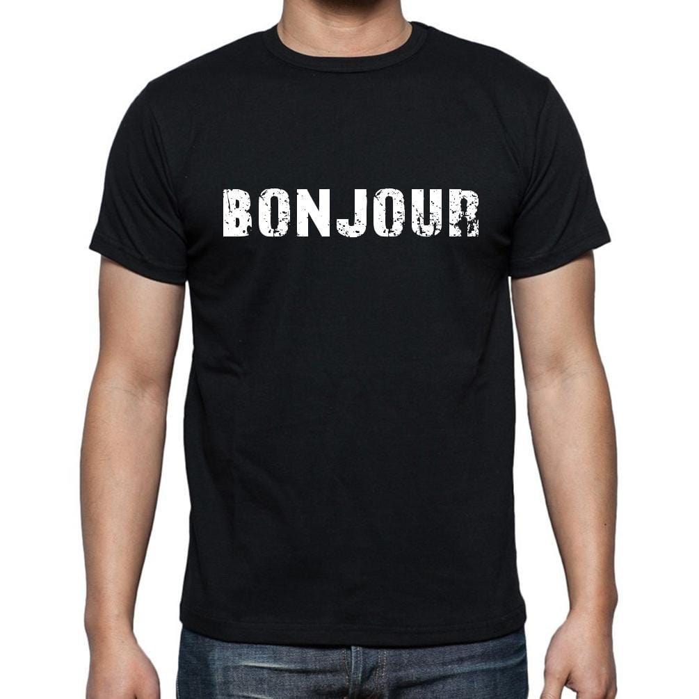 Bonjour, t-Shirt pour Homme, en Coton, col Rond, Noir