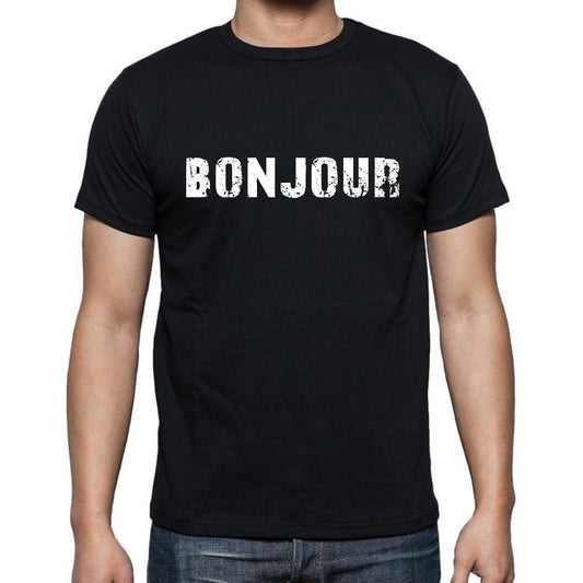 Bonjour, t-Shirt pour Homme, en Coton, col Rond, Noir