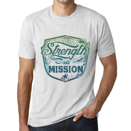 Homme T-Shirt Graphique Imprimé Vintage Tee Strength and Mission Blanc Chiné