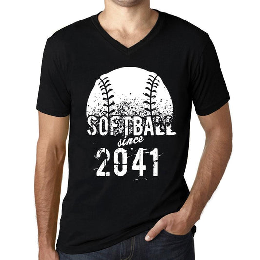 Men&rsquo;s Graphic V-Neck T-Shirt Softball Since 2041 Deep Black - Ultrabasic