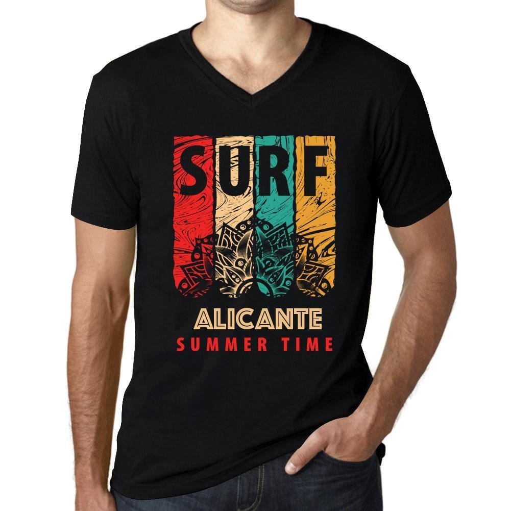Men&rsquo;s Graphic T-Shirt V Neck Surf Summer Time ALICANTE Deep Black - Ultrabasic