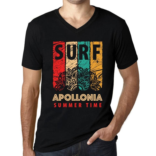 Men&rsquo;s Graphic T-Shirt V Neck Surf Summer Time APOLLONIA Deep Black - Ultrabasic