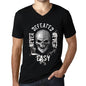 Men&rsquo;s Graphic V-Neck T-Shirt Never Defeated, Never EASY Deep Black - Ultrabasic