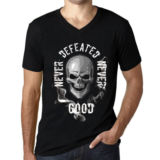 Men&rsquo;s Graphic V-Neck T-Shirt Never Defeated, Never GOOD Deep Black - Ultrabasic