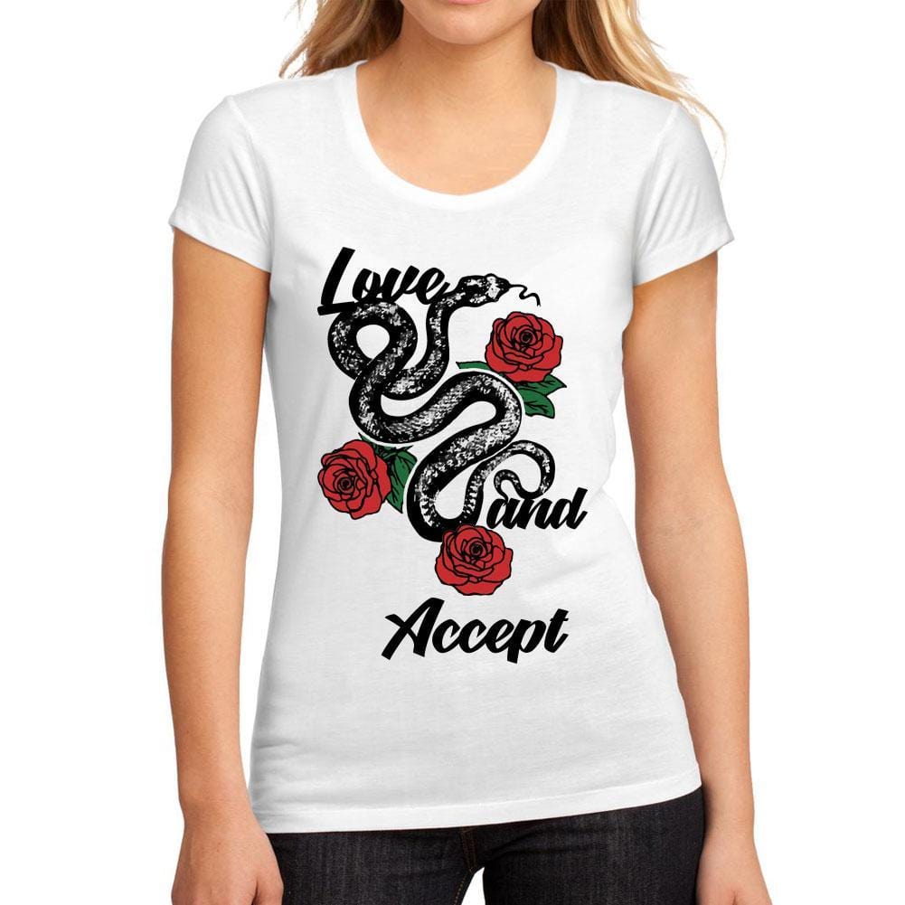 Women's Low-Cut Round Neck T-Shirt Love and Accept White - Ultrabasic