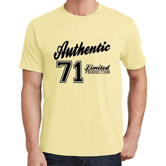 71 Authentic Yellow Mens Short Sleeve Round Neck T-Shirt - Yellow / S - Casual