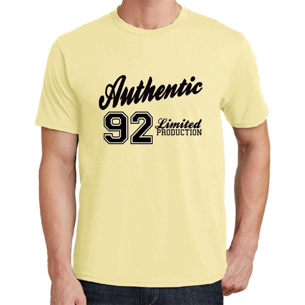 92 Authentic Yellow Mens Short Sleeve Round Neck T-Shirt - Yellow / S - Casual