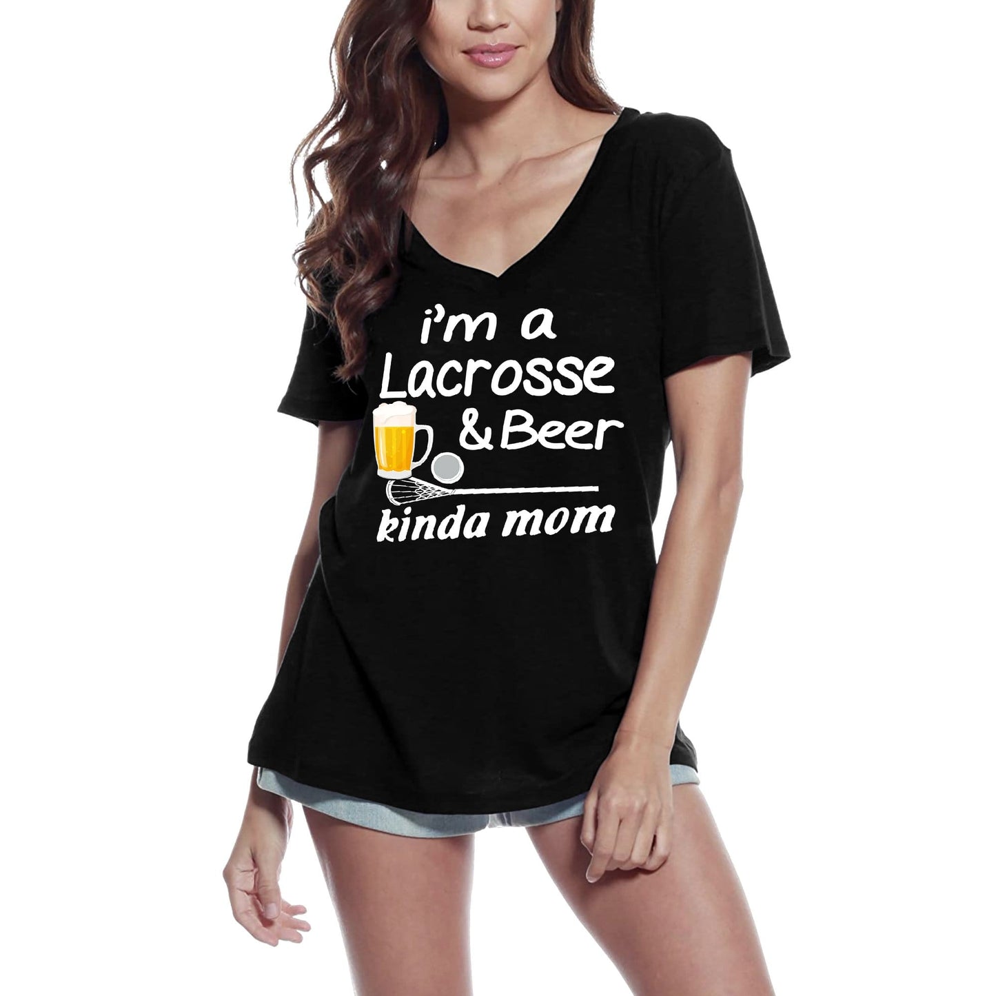 ULTRABASIC Women's T-Shirt I'm a Lacrosse and Beer Kinda Mom - Funny Lover Tee Shirt