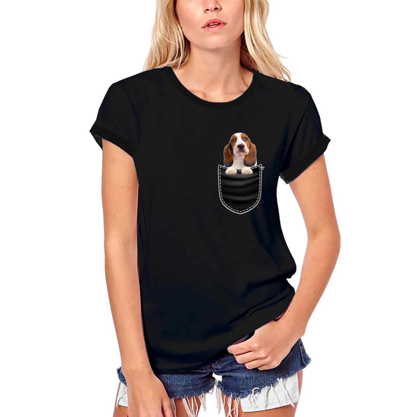 ULTRABASIC Graphic Women's T-Shirt Basset Hound - Cute Dog In Your Pocket