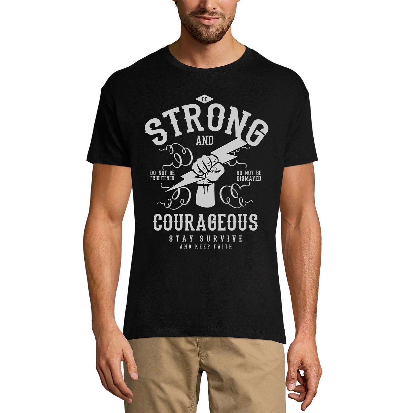 ULTRABASIC Men's T-Shirt Be Strong and Courageous - Thunder Fist Shirt for Men