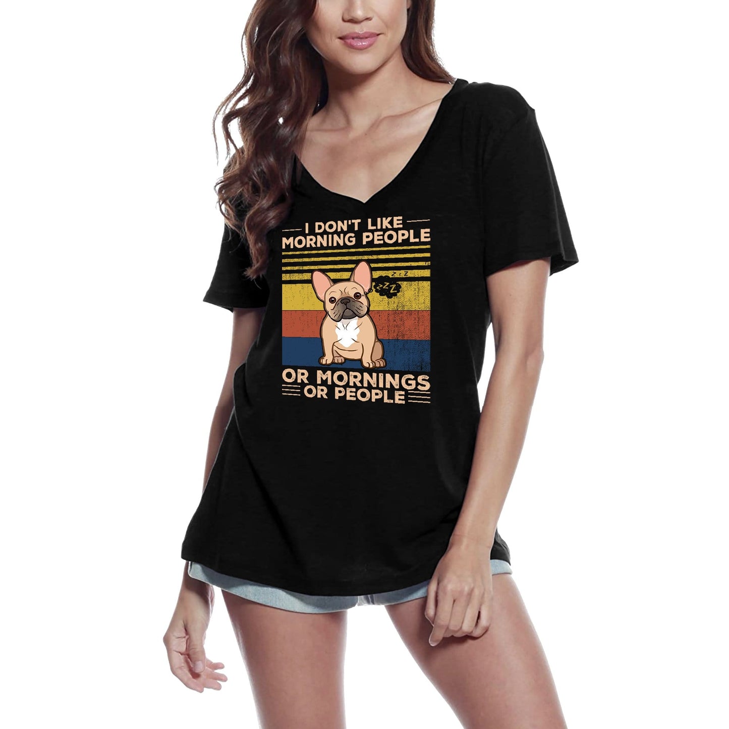 ULTRABASIC Women's T-Shirt I Don't Like Morning People - Funny Bulldog Tee Shirt
