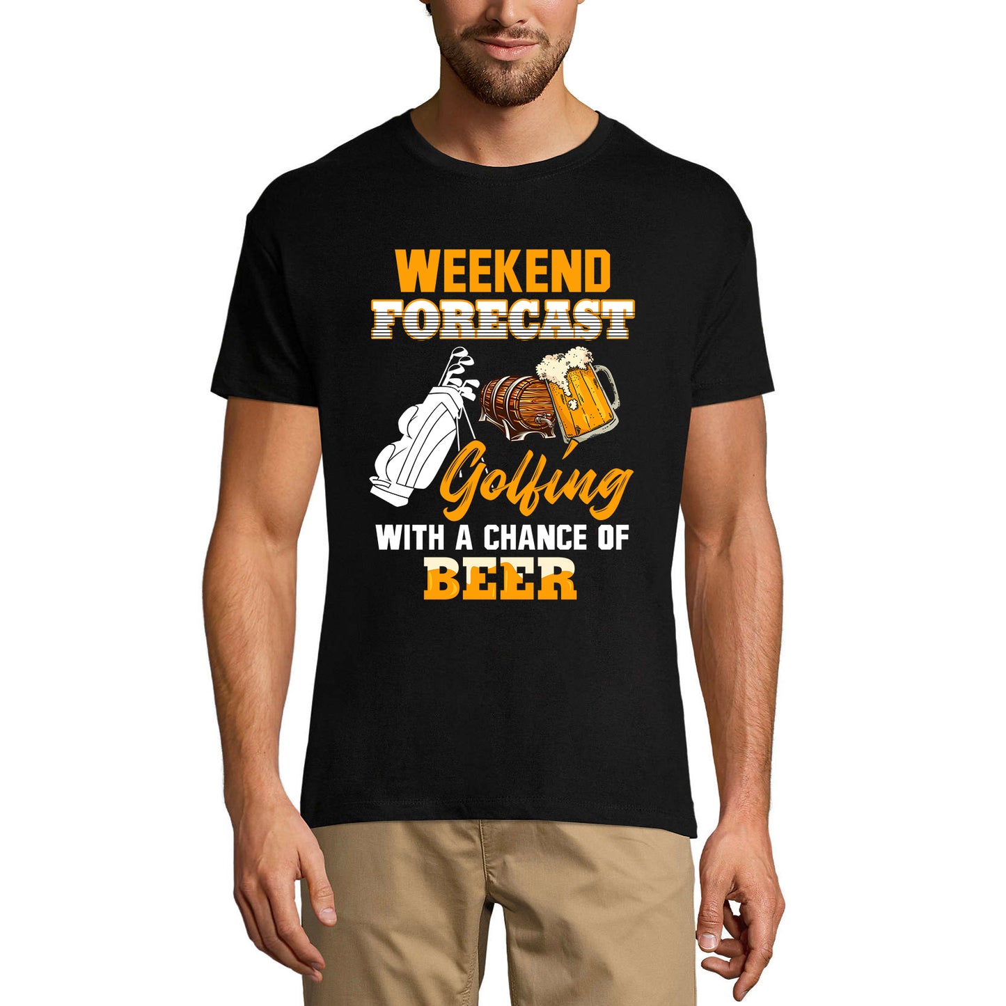 ULTRABASIC Men's T-Shirt Weekend Forecast Golfing With a Chance of Beer - Drinking Lover Tee Shirt