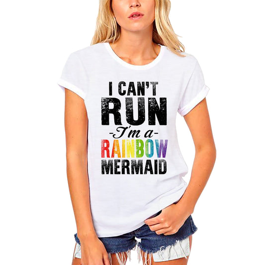 ULTRABASIC Women's Organic T-Shirt I Can't Run I'm a Rainbow Mermaid - Vintage LGBT Flag Tee Shirt
