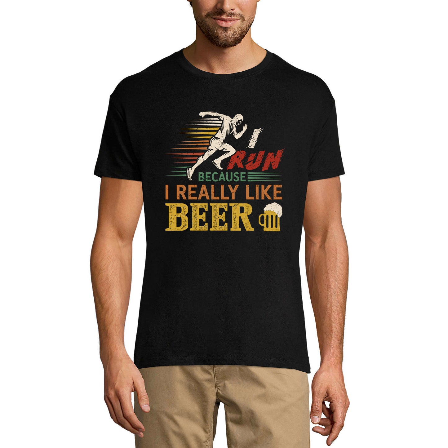 ULTRABASIC Men's Funny T-Shirt I Run Because I Really Like Beer - Alcohol Lover Tee Shirt