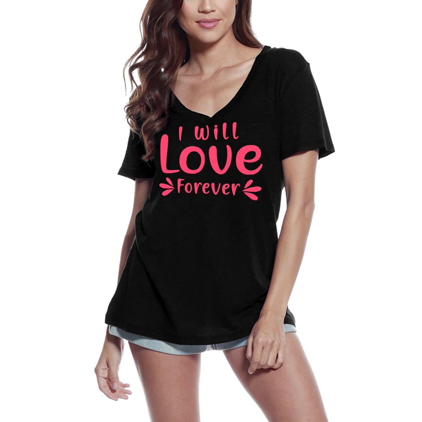 ULTRABASIC Women's T-Shirt I Will Love Forever - Heart Short Sleeve Tee Shirt Tops