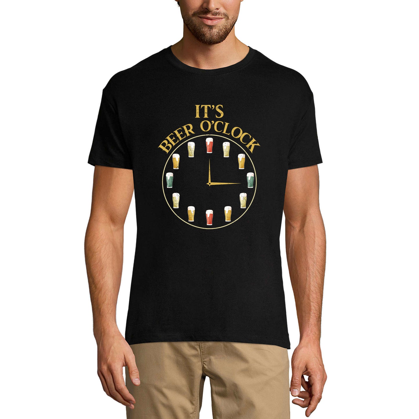 ULTRABASIC Men's Novelty T-Shirt It's Beer O'Clock - Funny Drinking Lover Slogan Tee Shirt