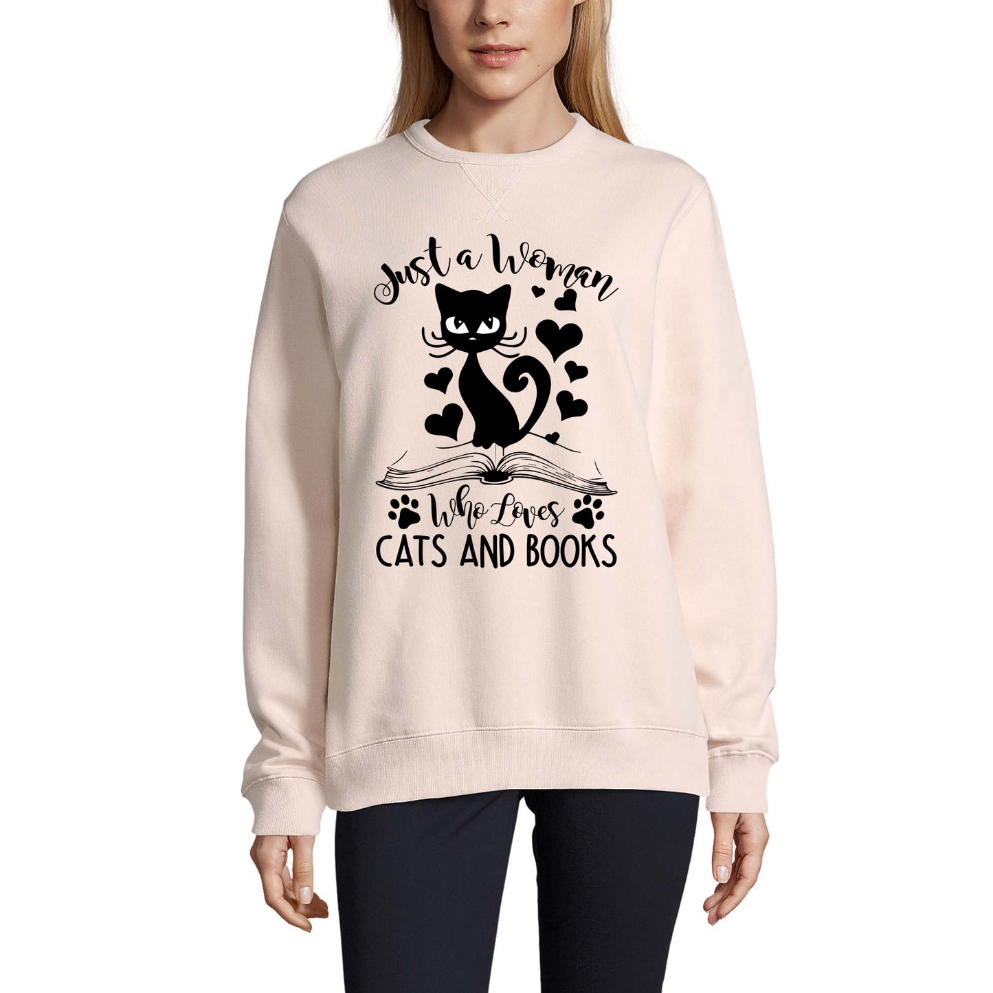 ULTRABASIC Women's Sweatshirt Just a Woman Who Loves Cat And Books - Cute Cat