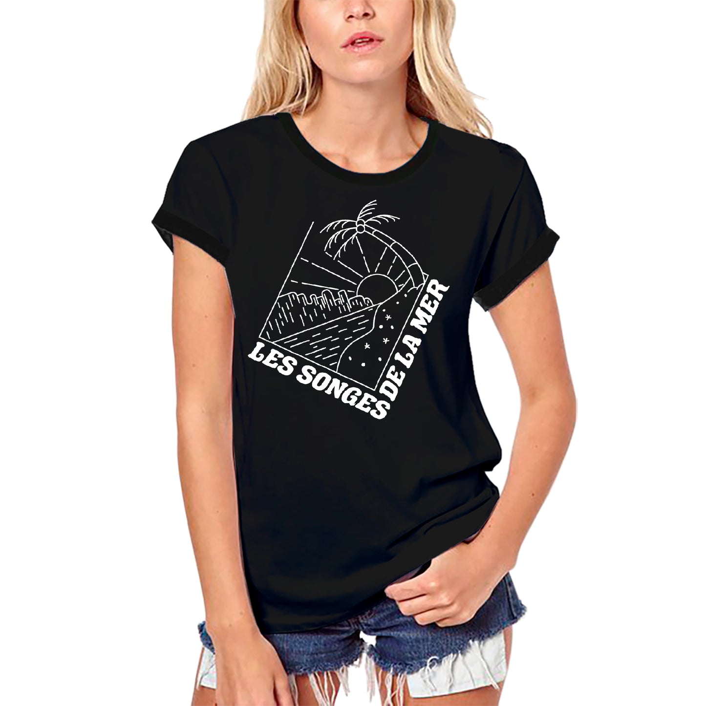 ULTRABASIC T-Shirt Bio Femme Les Songes de la Mer - Coucher de soleil à la montagne