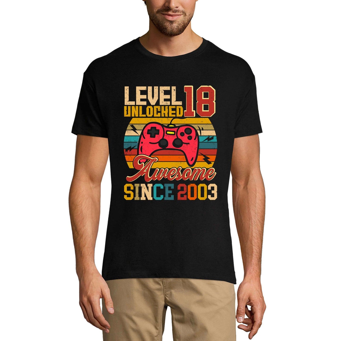 ULTRABASIC Men's Gaming T-Shirt Level 18 Unlocked - Gamer Gift Tee Shirt for 18th Birthday