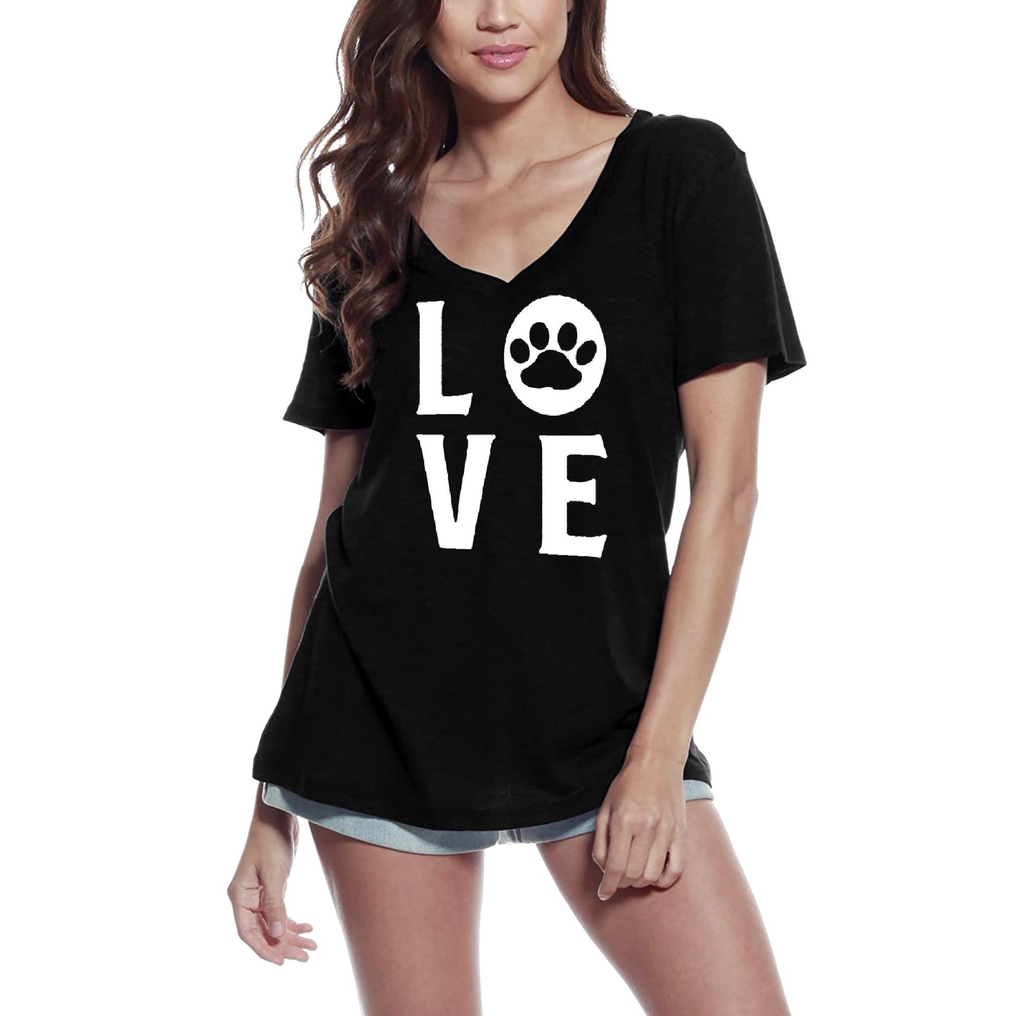 ULTRABASIC Women's V-Neck T-Shirt Love Dog Paws - Short Sleeve Tee Shirt Tops