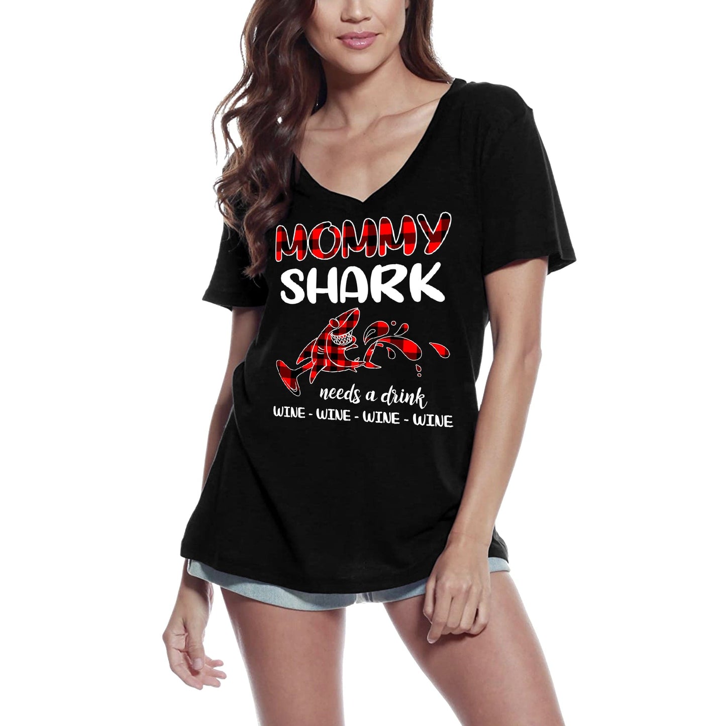 ULTRABASIC Women's T-Shirt Mommy Shark Needs a Drink Wine - Funny Tee Shirt