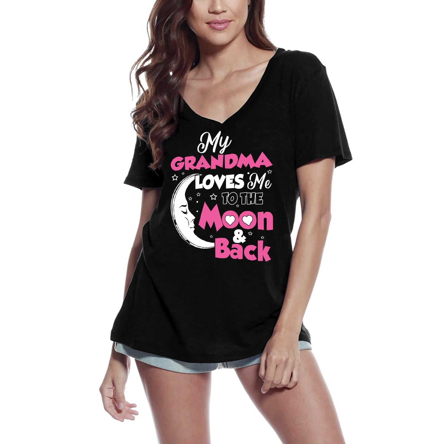 ULTRABASIC Women's T-Shirt My Grandma Loves Me to the Moon and Back - Grandmother Tee Shirt