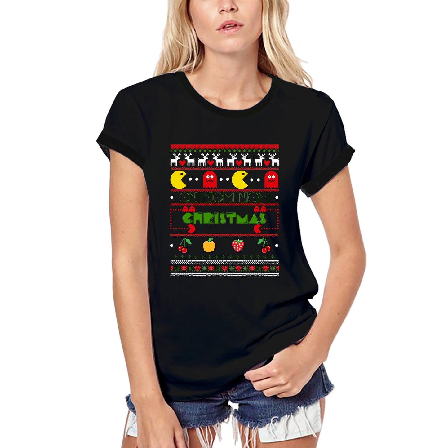 ULTRABASIC Women's Organic Gaming T-Shirt On Nom Nom Christmas - Video Games Gamer Girl Tee Shirt