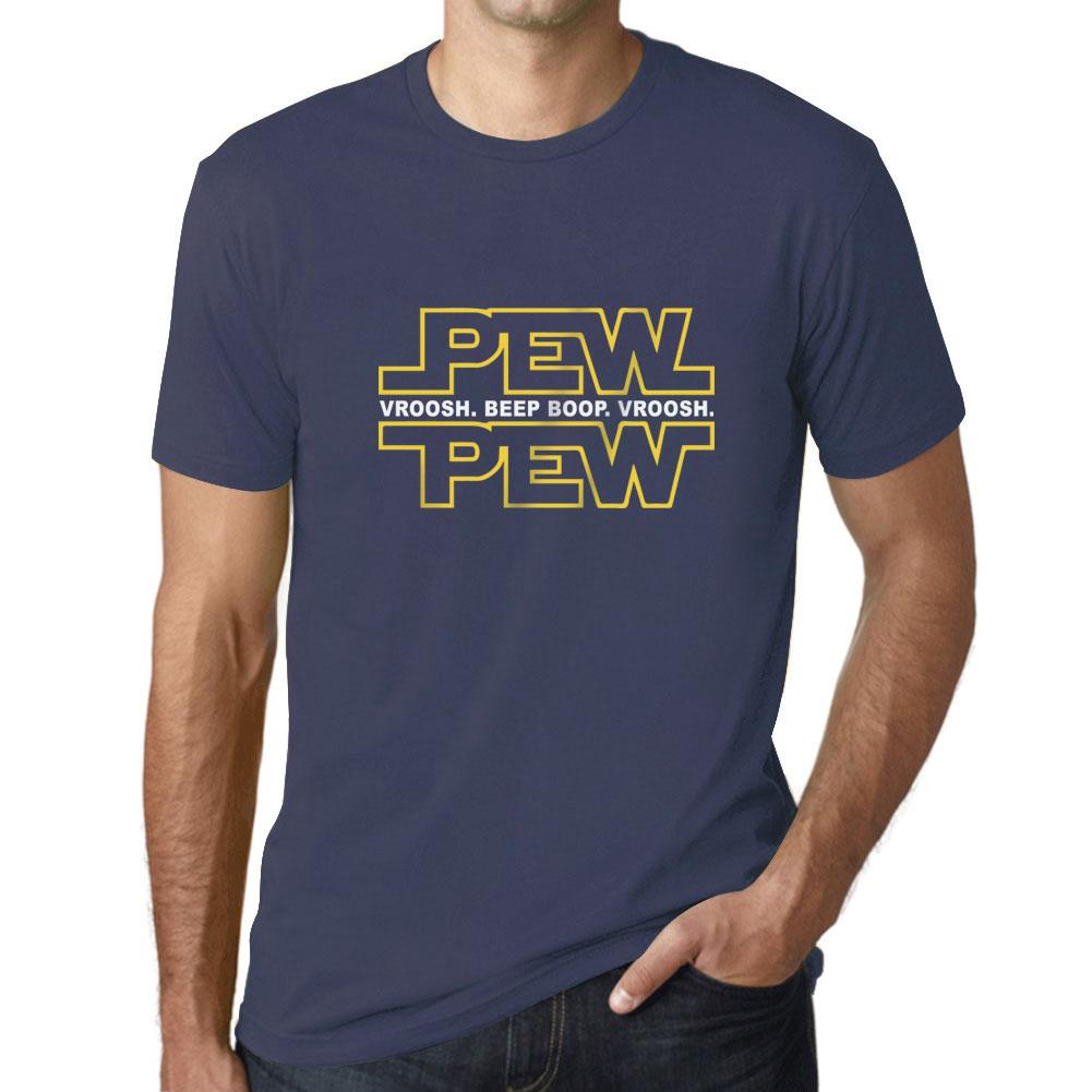 Graphic Men's Pew Pew T-Shirt Yellow Letter Print Tee Denim - Ultrabasic