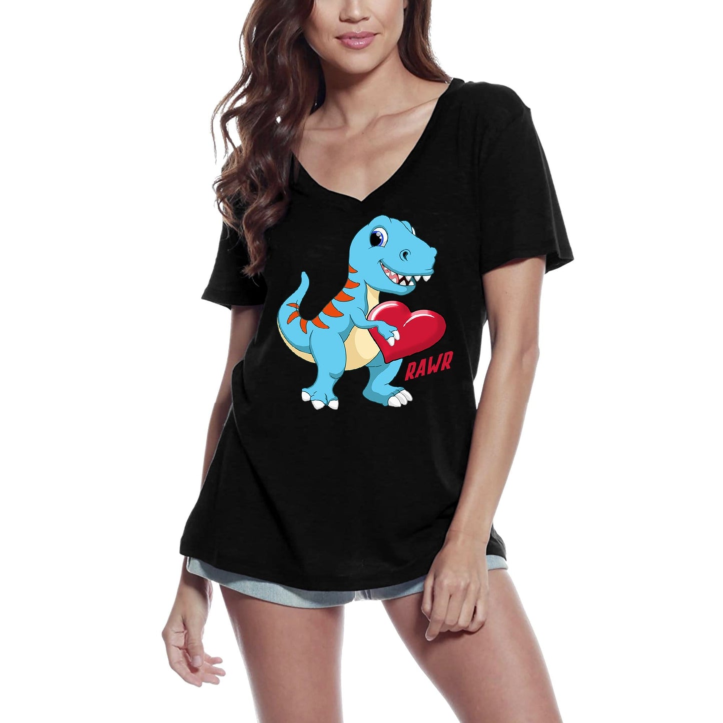 ULTRABASIC Women's T-Shirt Cute T-Rex Dinosaur Rawr - Love Short Sleeve Graphic Tees Tops