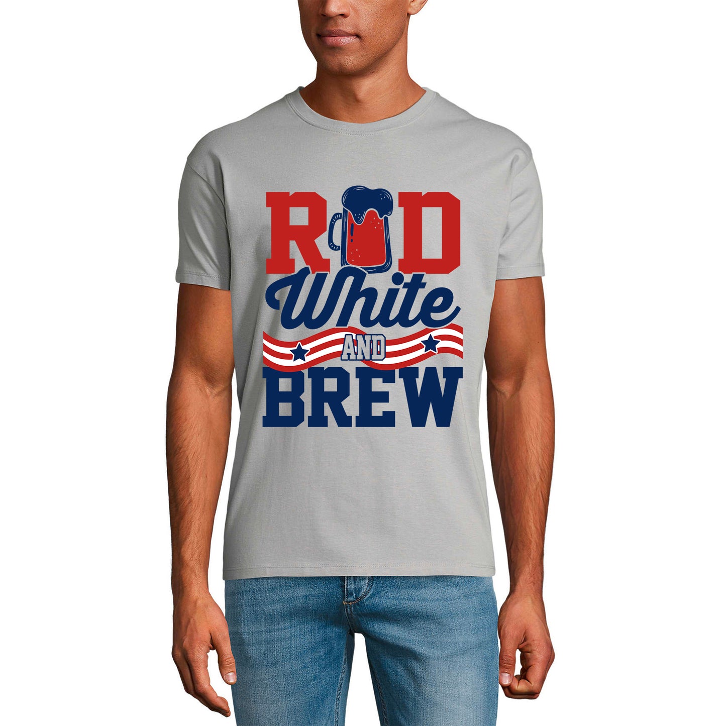 ULTRABASIC Men's Novelty T-Shirt Red White and Brew - Beer Lover Tee Shirt