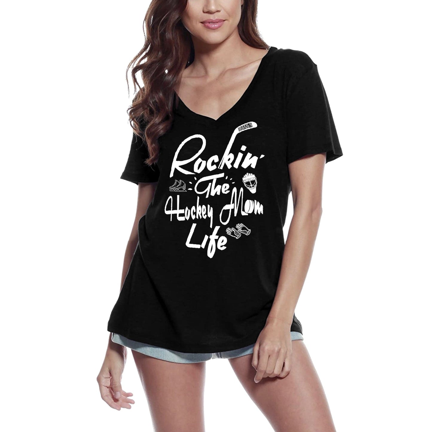 ULTRABASIC Women's T-Shirt Rockin the Hockey Mom Life - Funny Mother Tee Shirt