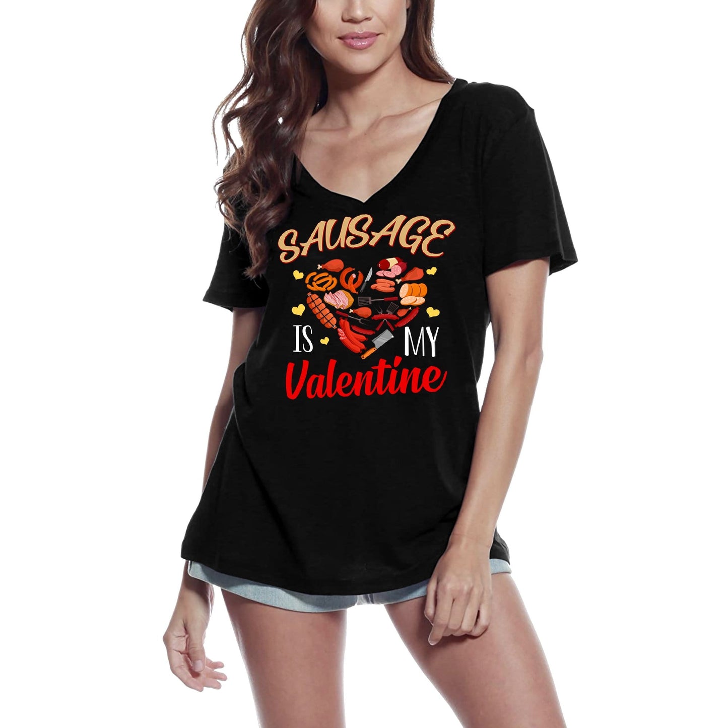 ULTRABASIC Women's T-Shirt Sausage Is My Valentine - Valentine's Day Short Sleeve Graphic Tees Tops