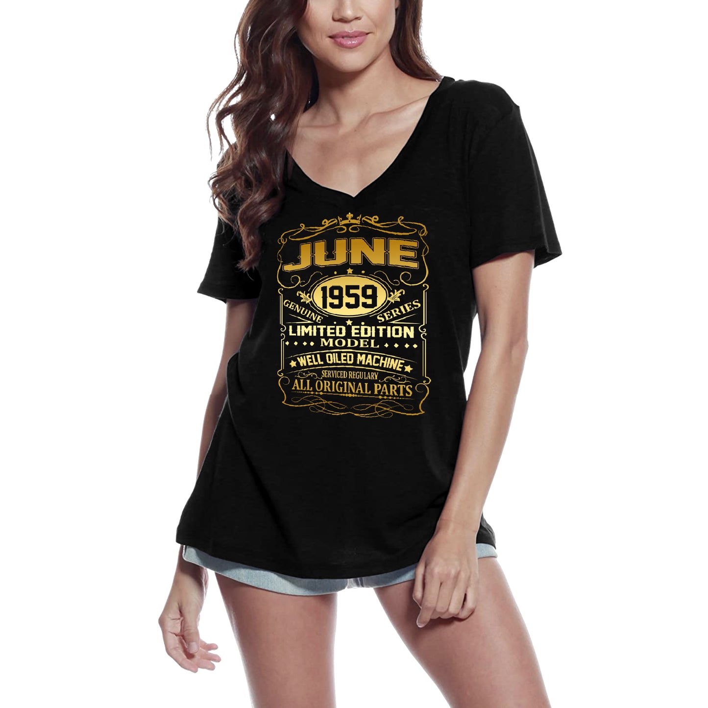 ULTRABASIC Women's Vintage T-Shirt June 1959 Well Oiled Machine - 61st Birthday Gift Tee Shirt