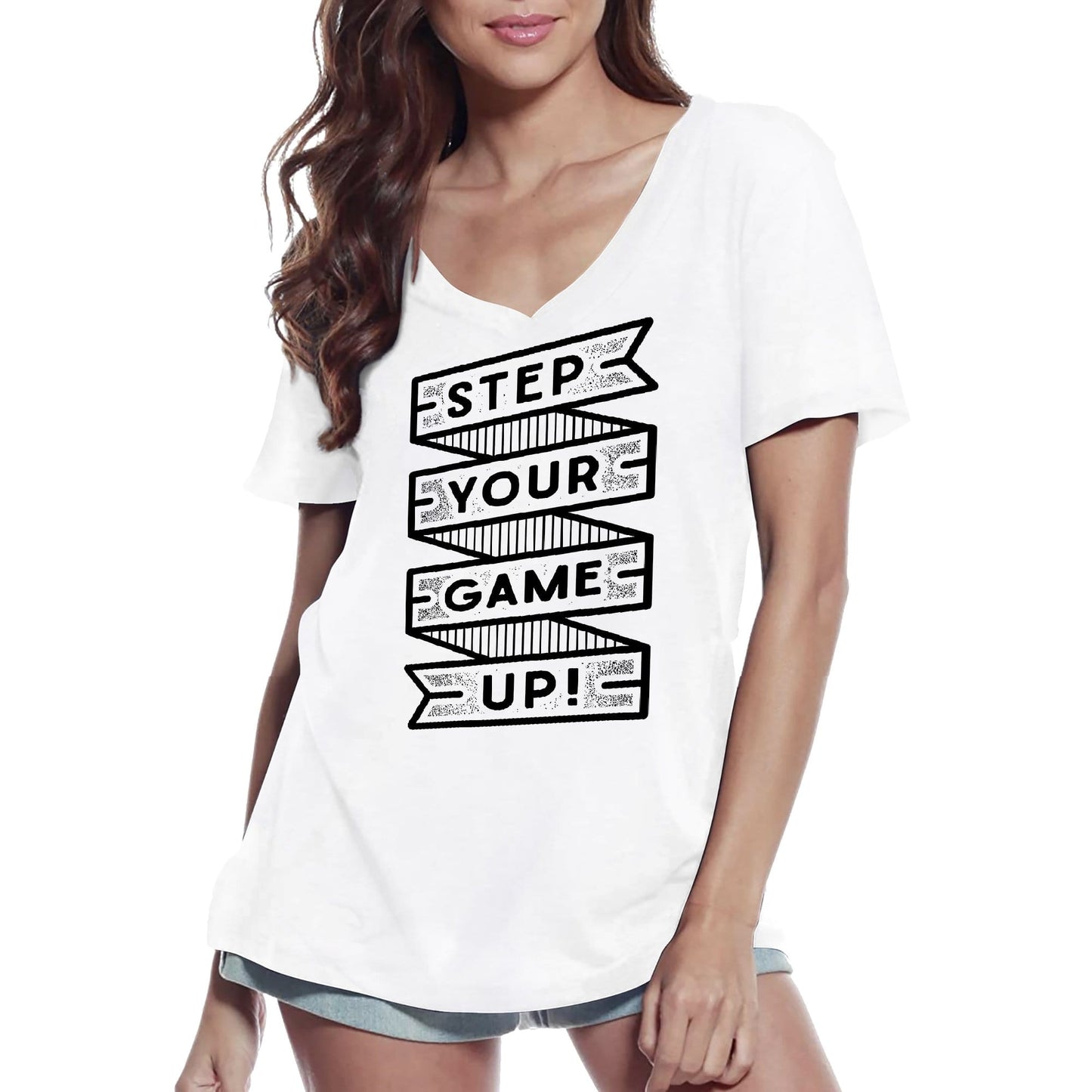 ULTRABASIC Women's V-Neck T-Shirt Step your game up - Short Sleeve Tee shirt