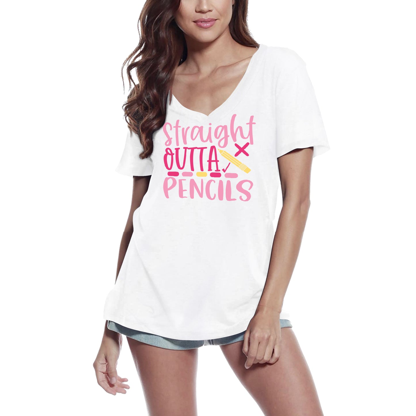 ULTRABASIC Women's T-Shirt Straight Outta Pencils - Short Sleeve Tee Shirt Tops