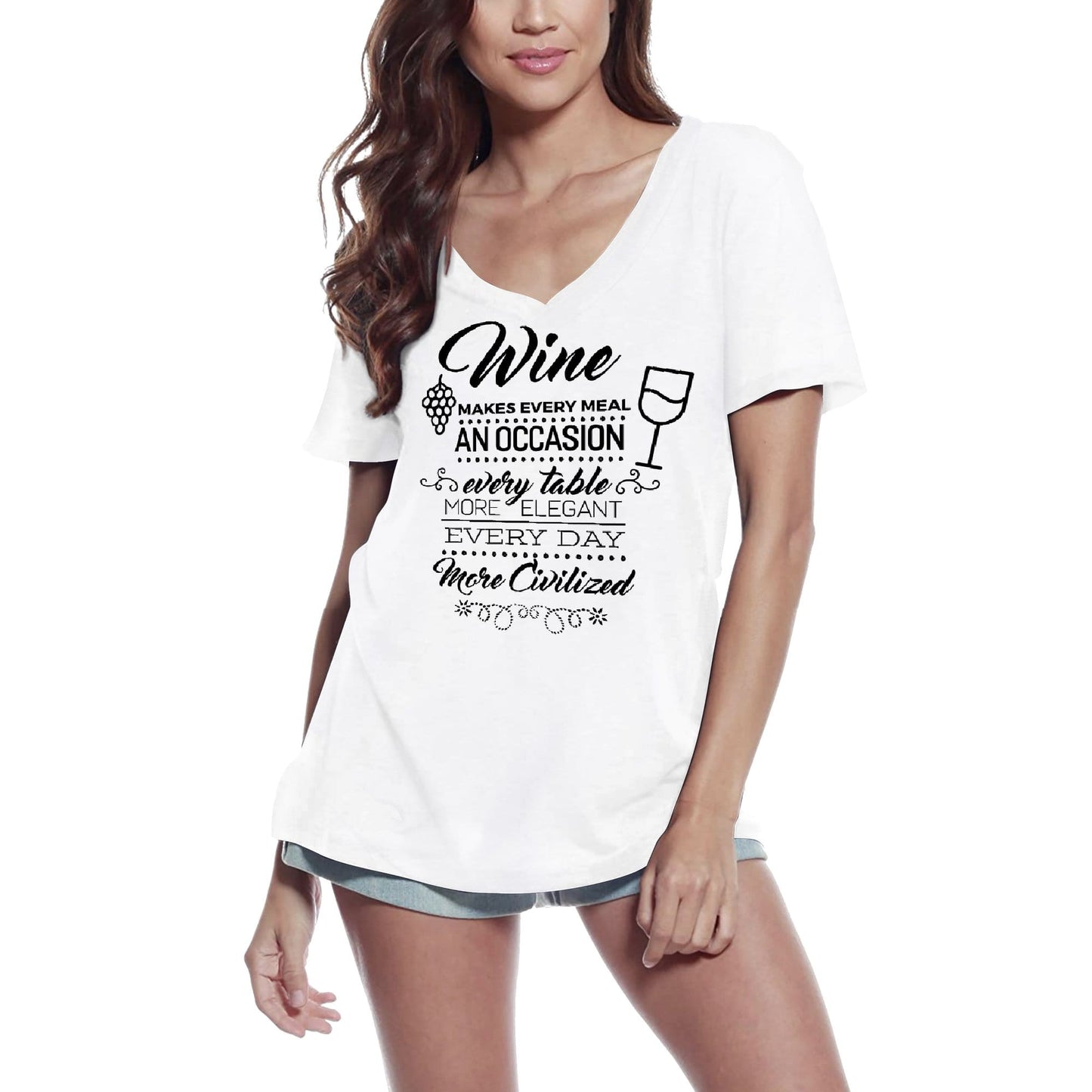 ULTRABASIC Women's V Neck T-Shirt Wine Makes Every Day More Civilized - Funny Quote