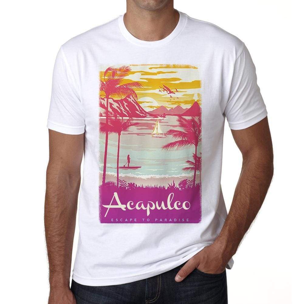 Acapulco Escape To Paradise White Mens Short Sleeve Round Neck T-Shirt 00281 - White / S - Casual