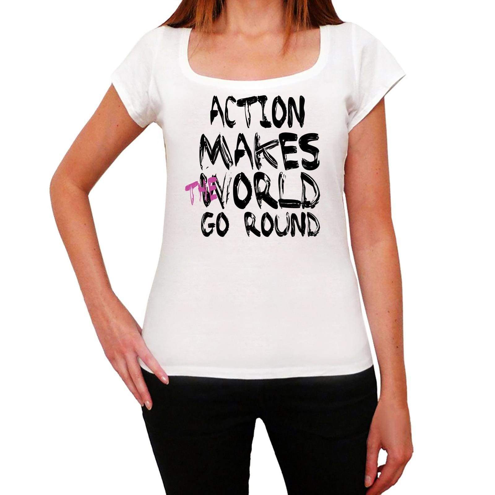 Action World Goes Round Womens Short Sleeve Round White T-Shirt 00083 - White / Xs - Casual