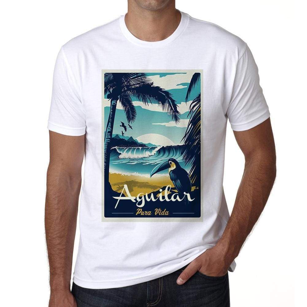 Aguilar Pura Vida Beach Name White Mens Short Sleeve Round Neck T-Shirt 00292 - White / S - Casual