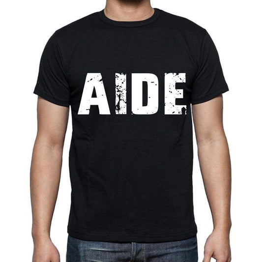 Aide White Letters Mens Short Sleeve Round Neck T-Shirt 00007