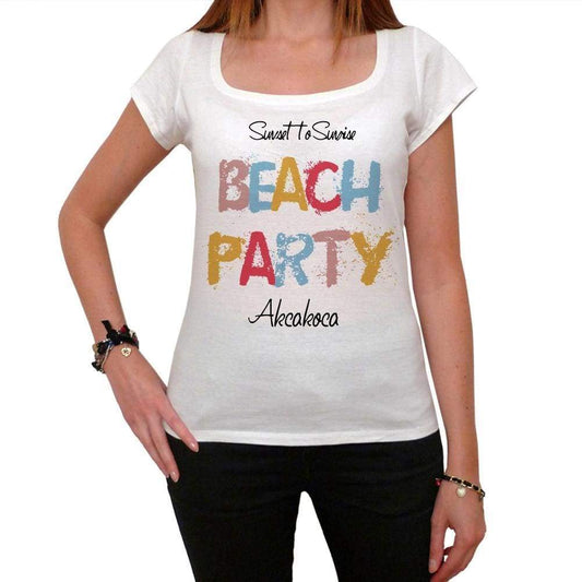 Akcakoca Beach Party White Womens Short Sleeve Round Neck T-Shirt 00276 - White / Xs - Casual