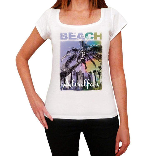 Alcalfar Beach Name Palm White Womens Short Sleeve Round Neck T-Shirt 00287 - White / Xs - Casual
